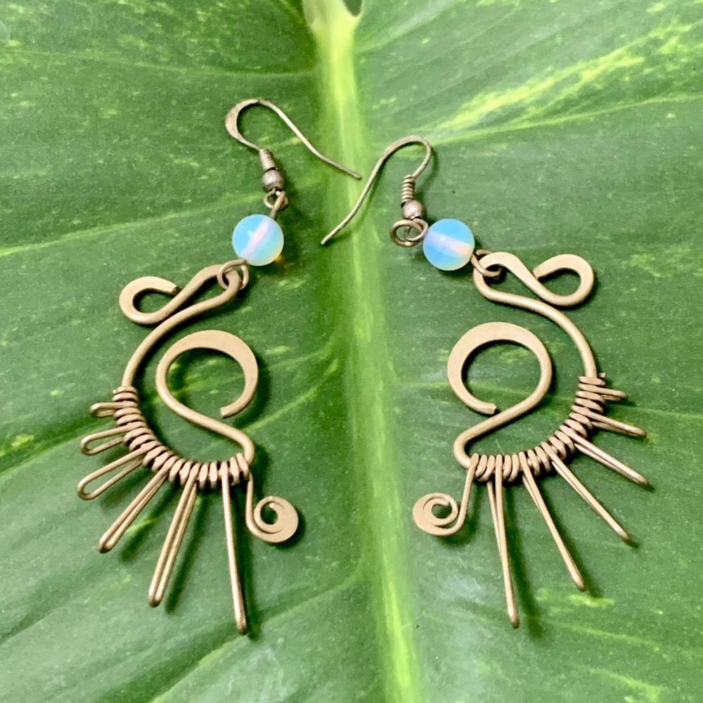 Large Vintage Guatemalan Silver Moonstone Quetzal Earrings